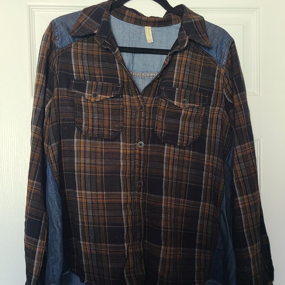Free people flannel jean shirt